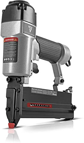STAHLWERK Druckluft Nagler DN-50 ST 2 in 1 Nagelpistole | Tacker mit 5-7 Bar Arbeitsdruck, Metallgehäuse, geeignet für 18 Gauge Nägel und Tackernadeln inklusive Zubehör und Transportkoffer