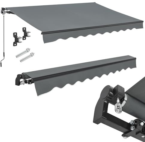 Juskys Tenda da sole 300 x 250 cm - Ombreggiatura terrazza e balcone - Tenda a bracci estensibili con manovella e supporto - Tenda per balconi con protezione solare Tenda a bracci estensibili Grigio