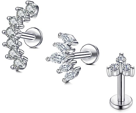 Briana Williams Piercing Oreille Tragus a Visser Strass Acier Inoxydable 16g Helix Cartilage 6/8mm Barre à Lèvres Piercing Labret