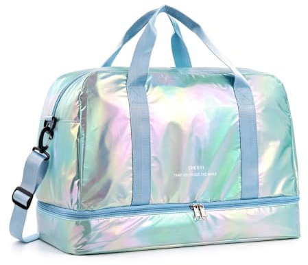 Vllcsla 40L Sac de Gymnastique, 50 x 32 x 25 cm, Sac de Sport Femme avec Compartiment à Chaussures, Sac de Week-End avec Poche Humide, Léger et Imperméable Sac de Voyage Femme (Bleu)