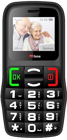 TTfone TT220 Big Button Mobile Phone for the Elderly with Emergency Assistance button, talking keys, long battery life, Simple easy to use - Pay As You Go (Vodafone, with £10 Credit, Black)