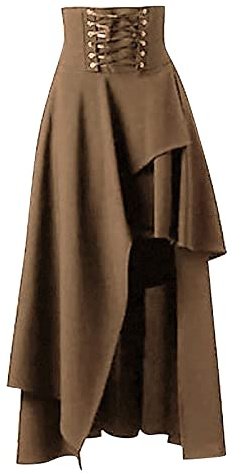 Damen Gothic Steampunk Rock Schwarz Lang Renaissance Rock mit Rüschen High-Low Saum Halloween Maxirock High Waist Plisseerock A-Linienrock Festliche Röcke Rave Outfit Damen Mittelalter Kleidung
