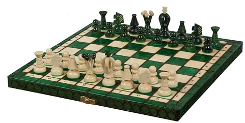 Sunrise Chess & Games Jeu d'échecs royaux moyens (35 x 35 cm) en Vert - L'élégance classique rencontre les couleurs modernes - Pour 2 joueurs - À partir de 12 ans