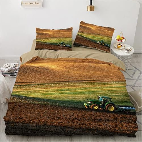 MAQUE Feld BettwäSche Set Traktor BettwäSche 135x200, WendebettwäSche und Kissenbezug 80x80, Weiche & Angenehme & Atmungsaktive Mikrofaser BettwäSche-Sets mit ReißVerschluss