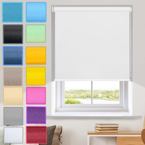 Verdunkelungsrollo Klemmfix ohne Bohren 30 x 140 cm Einfache Installation ohne Bohren, Rollo Fensterrollo Sichtschutz, mit Klemmträger, für Fenster und balkontür, Weiß
