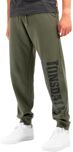 Lonsdale Pantaloni da jogging da uomo, vestibilità normale, logo Large Olive/Black M