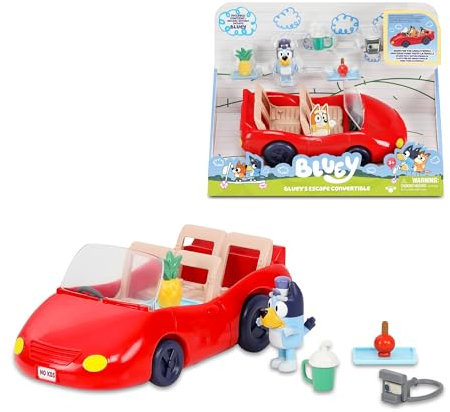 Bluey - Convertibile, Blue Pecorina, Auto decappottabile Divertente per il Papa, Include Figura, Bambole articolate Serie Bambini, Famosa (BLY65000)
