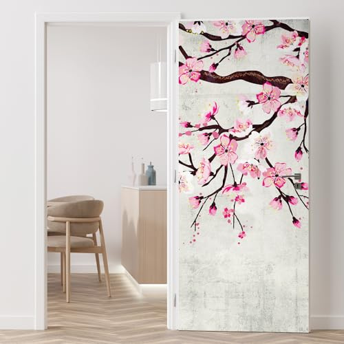 wall26 Wall Sticker/Wall Mural Watercolor Style Ink Painting Pink Cherry Blossom on Vintage, Not Peel and Stick, Non-Woven Wallpaper Decorative for Bedroom, Living Room, Office - 96x48 inches