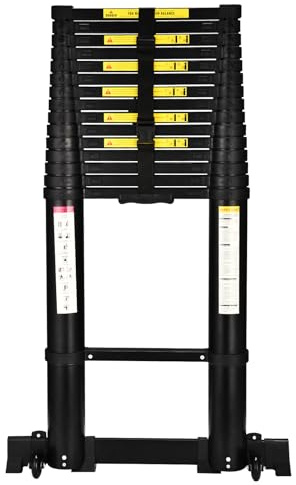 Escalera telescópica de 6.3 Metros con pies Antideslizantes, Escalera Plegable de Aluminio Ligero para altillos, Casas rodantes, Exteriores e Interiores, Capacidad de Carga de 150kg.Negro