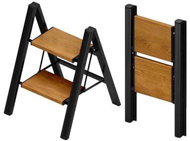 Taranta 2 Step Stool Foldable,Aluminum Step Ladder-BlackWoodgrain