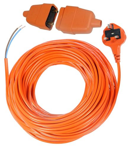 Spares2go 20 Metre Cable & Lead Plug Repair Extension + 2 Core Pin Coupler Connector Socket for Lawnmowers, Strimmers, Trimmers, Hedge Cutters (20m)