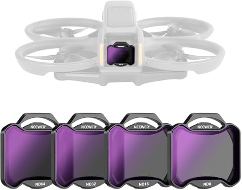 NEEWER Snap On ND Filter Set Compatible with DJI Avata 2, 4 Pack Neutral Density Filters ND8 ND16 ND32 ND64 Drone Lens Accessories, Aluminum Alloy Frame & HD Optical Glass with Double Sided Coatings