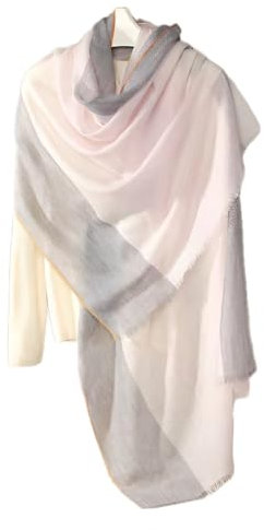 Pashmina-Schals und Wraps aus 100 % Kaschmir, leichter Kaschmir, federleichter Kaschmirschal für Damen, Grau-rosa Farbverlauf, 35.5x78.7