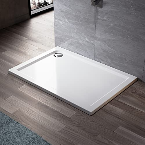 ELEGANT Stone Shower + Waste Trap Tray for Bathroom Shower Enclosure Shower Door Wetroom Durable Shower Cubicle Base - 1200 x 700 x 40 mm Rectangular