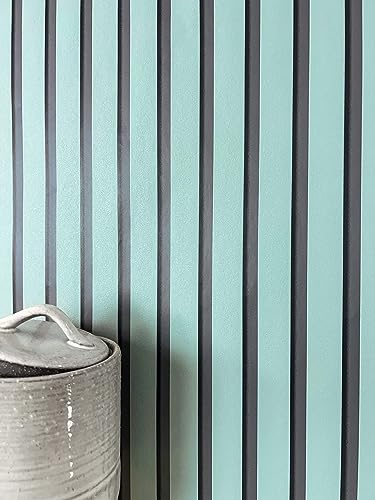 Newroom Vliestapete Blau Paneele Tapete Wohnzimmer Skandinavisch | Helles Mint-Blau, dunkelgraue Linien, matte Paneeloptik, Retro Muster, Wandtapete, ansatzfrei, Schlafzimmer Flur