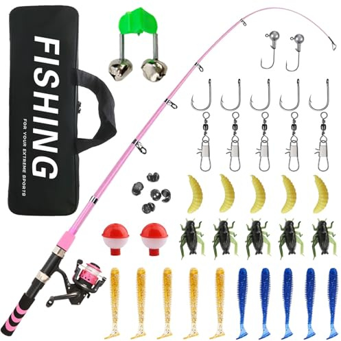 Kit da pesca per bambini, canna da pesca per bambini, piccoli kit per principianti di pesca, kit da pesca portatile per il primo anno, set di canna da pesca estensibile con borsa da trasporto per