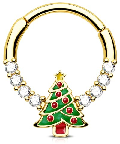 Jewseen Septum Ring Weihnachtsbaum Helix Ohrring Scharnier Segmentringe 316L Edelstahl Nasenpiercing Schmuck Knorpel Piercing Hoop für Damen Herren 10mm, 10 mm