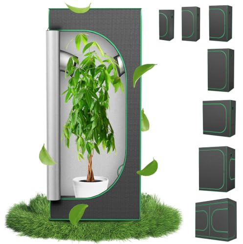 LZQ Growzelt für Pflanzen Indoor 60x60x140 cm Pflanzenzelt Zuchtzelt Grow Tent Growschrank mit Stahlrahmen und 600D Oxford-Gewebe Pflanzzelt für Homegrow Hydrokulturen und Pflanzenzucht