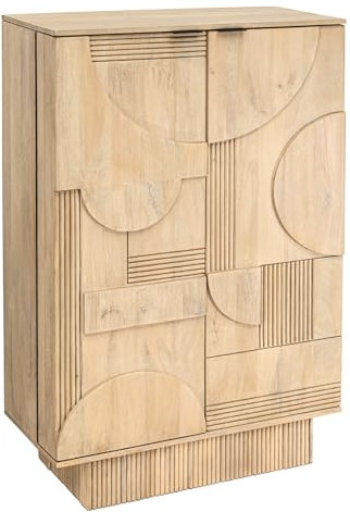 Riess Ambiente Barschrank Art Deco - 140cm - weiß gekälkt - Mangoholz 3D-Front Flaschenregal 3D-Design Hausbar Stauraum abstrakt