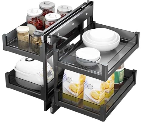 KaBuea Blinder Eckschrank Ausziehbarer Kücheneckschrank-Organizer, Min. Öffnung 31,4 cm, links offen oder rechts offen 2-stufige ausziehbare Home-Organizer für 61 cm Schrank, Soft-Close, Bodenmontage