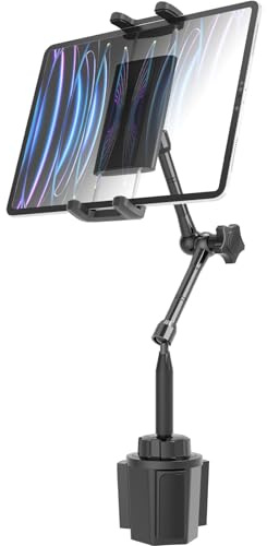 LYFICCS Car Cup Holder Tablet Mount for 4.7-13 iPad & Phone, Extra-Length Metal Arm（12.9） Truck Cup Tablet Holder with 360° Adjustable Arm, Cupholder for iPad Pro, Air, Mini, Galaxy Tab, Fire HD