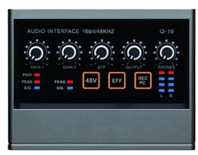 Audio Mixer, Q-16 Professional Sound Card with Monitor Electric Guitar Recording for Live Broadcast Studio Singing Computer PC