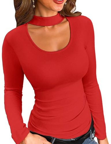VICHYIE Maglia da Donna a Maniche Lunghe Ribetrick Top Autunnale Slim Fit Top