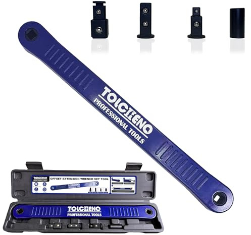TOLCEHNO Offset Extension Wrench Set, Pro Zero Offset Extension Wrench Extender Tool with 1/4, 3/8, 1/2 Square Drive Adapters - Universal Wrench Extender for Tight Spaces (Blue)