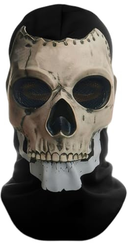 TenaLucy Ghost Face Maske Totenkopf Motiv, Halloween Masken Männer | Horror Vollmaske für Gesicht und Hals, Halloweens Herren MW2 Schwarz Maskes für Halloween Party Maskenball Fasching Karneval