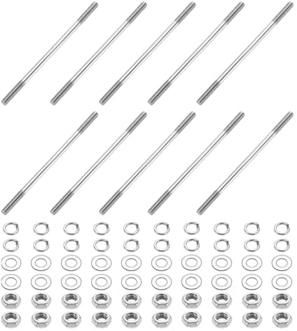 sourcing map 10 tornillos de doble extremo, M4 x 80 mm, acero inoxidable 304, pernos de varilla de doble rosca con tuercas y arandelas planas y de bloqueo, perno roscado de doble extremo para