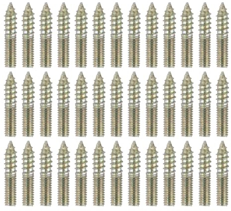 sourcing map 40 Pcs M4x20 Hanger Bolts, Carbon Steel Double Headed Self-Tapping Wood Dowel Screws for Wood Joint Furniture Legs, Color Zinc