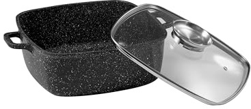 Pradel Excellence - PCUI001026 - Faitout Carré 28 x 28 cm avec Couvercle Verre - Fonte d’Aluminium - Revêtement Antiadhésif façon pierre - Protèges Poignées Amovibles - Tous Feux, Four, Lave-Vaisselle
