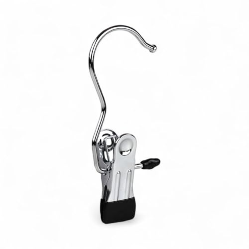 10x Single Metal Clip Hanger – Chrome Accessory Holder for Scarves, Boots, Socks, Gloves, Belts – Rubber-Dipped Grip – Compact, Anti-Rust Hook for Storage, Display, Travel, Retail Use