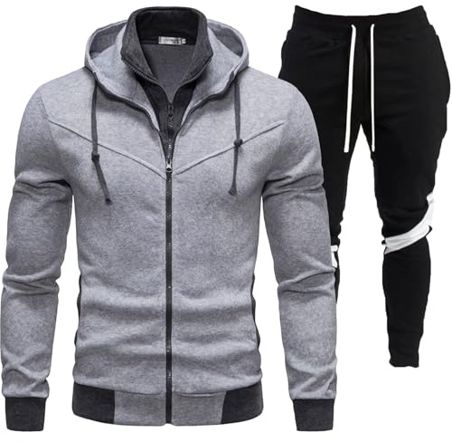 Chándal para hombres, set casual de sudadera con capucha y pantalón de chándal para hombres, moda de invierno y otoño, ropa deportiva, conjunto de dos piezas, cómodo de llevar, traje para casa, Gris