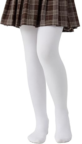 HeyUU Medias térmicas para niñas con forro para niños Leggings calentitas para ballet medias térmicas de invierno para niñas, Blanco, 8-10 años