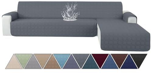 Ystyle Couch Überzug L Form 2 Sitzer wasserdichte, Sofa Cover L Shape Reversibel Universal, Sofabezug Ecksofa L Form Waschbar, Couchbezug L Form Kratzfester Für Katze Hund, Dunkelgrau