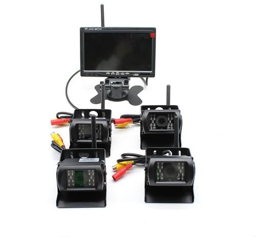 Telecamera digitale per retromarcia senza fili, monitor LCD da 7 pollici con 4 telecamere, kit monitor di retromarcia per rimorchi, camper, camion, autobus