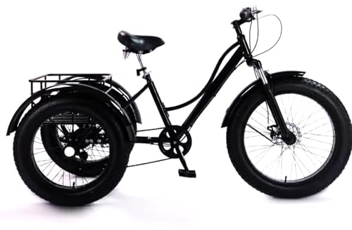 DEaThsalL 24 Bike für Erwachsene Zoll Dreirad 3 Rad FüR Senioren mit Aufbewahrungskorb Höhe Einstellbare Tragfähigkeit 200kg für Besorgungen Black