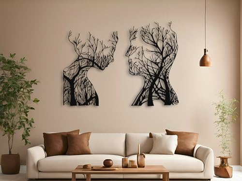 VAILLA Volti Line Art Quadri Moderni Soggiorno – Legno 3D Casa XXL Cucina | Legno MDF 6 mm, Tagliato al Laser, Linea Continua, 5 Misure, Nero Argento Oro, personalizzabile, Soggiorno Cucina