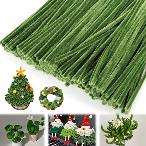 Niuny Set med 200 rörrenare för hantverk, 30 cm, gräsgrön, chenilletråd, för DIY och dekoration