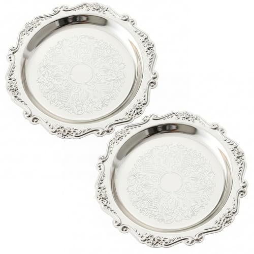 Plateau en Argent 2 pièces, Plateau de Service décoratif Vintage en métal argenté de 7.9 Pouces pour collations, Desserts aux Fruits