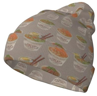 DUWAA Gorro unisex con diseño de huevera, fideos y ramen, para adultos, cálido, elástico, de invierno, de poliéster suave, ideal para uso al aire libre, cómodo, color negro