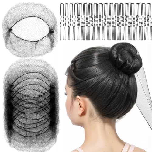 COYUN Redecilla Moño,40 Piezas Redecilla Moño Ballet Niña,con 50 Horquillas en Forma de U para Mujer, Red Invisible para Moños de Mucamas, Enfermeras, Azafatas, Bailarinas y Chefs