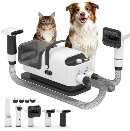 PawHut Dog Grooming Vacuum & Dryer Kit 5 in 1 Clippers Brush Thick Hair | Dog Dryer, Short Long Hair, 12000 Pa Suction Power Vacuum, 4 Blow Temperature Modes