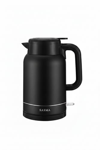 Sasma Home - 1.5L Vacuum Insulated Cordless Electric Kettle - Black | Keeps Water hot for hours, 316 Stainless Steel, No Plastic Contact, 5 Layer Insulation, Anti Spill Lock Safety