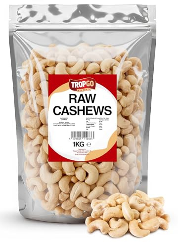 Tropgo 1kg Raw Cashew Nuts - Large & Tasty Cashews - Packed Fresh Premium Quality Cashew Nut - Healthy for the Heart, High in Fibre & Minerals - Perfect for Snacking