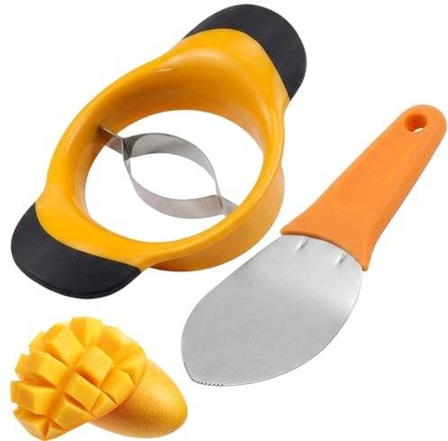 2 PCS Mango Cutter, Corer with Mango Scoop, Fruit Slicer for Kitchen, Easy Fruit Preparation Tool