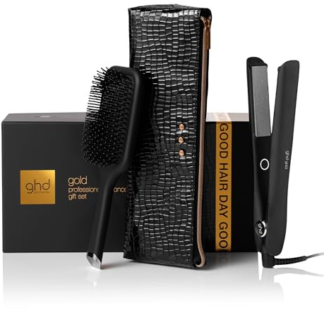 ghd Gold Hair Straightener & Styler, More Shine, Healthier-Looking Hair | Advanced Ceramic Technology, 30 Sec Heat Up, Smooth Floating Plates, Frizz Control Styling for Salon Results - UK Plug