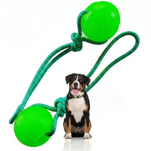 Activity4Dogs Hundeball mit Schnur | Hundespielzeug Ball 2er Pack | schwimmfähig & robust | ohne Geräusch | 76 mm, grün