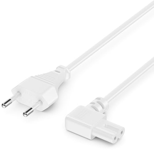 deleyCON 5m Netzkabel Stromkabel Strom Kabel Stecker Typ C Eurostecker auf C7 Buchse 90° Gewinkelt Euro-Netzkabel Kleingerätekabel Euro 8 TV Blu-Ray Haushaltsgeräte Netzteile - Weiß